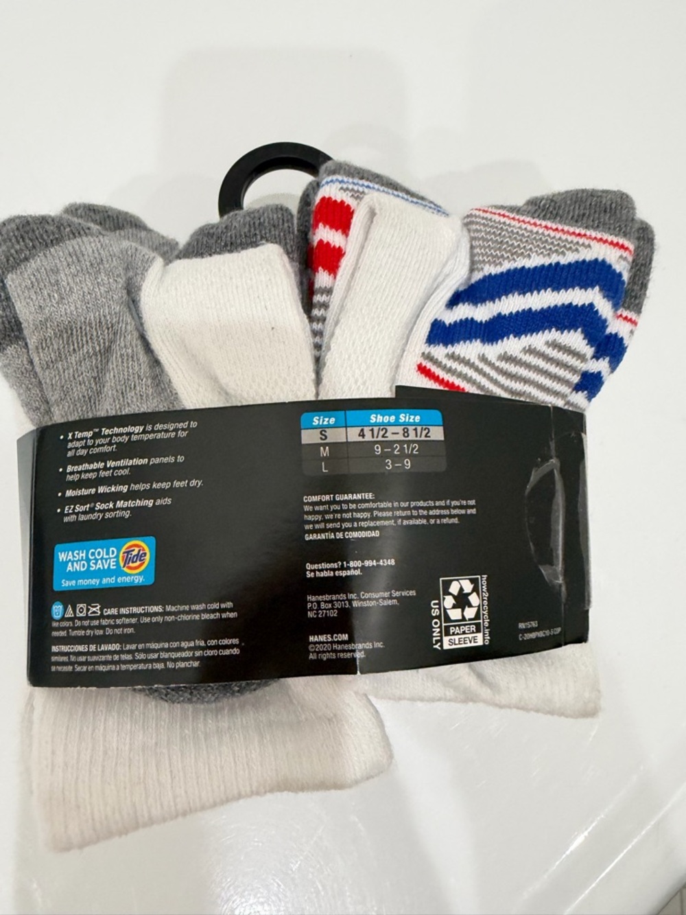 Hanes 10 pack White Crew Athletic Socks with Gray Reinforcement and Multicolor - Picture 4 of 4